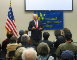 Rep. Thompson at a town hall meeting in Woodland